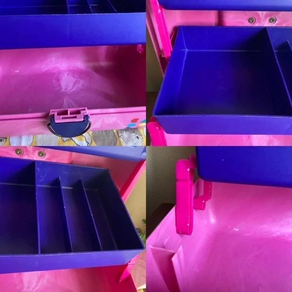 Vintage Caboodles hot pink and purple 2 tier convertible makeup case